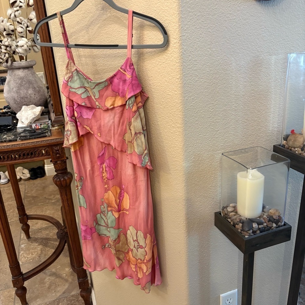 Vintage JAMS WORLD Women Tiered Batik Hibiscus Pink Floral Dress Size Small - Picture 4 of 8